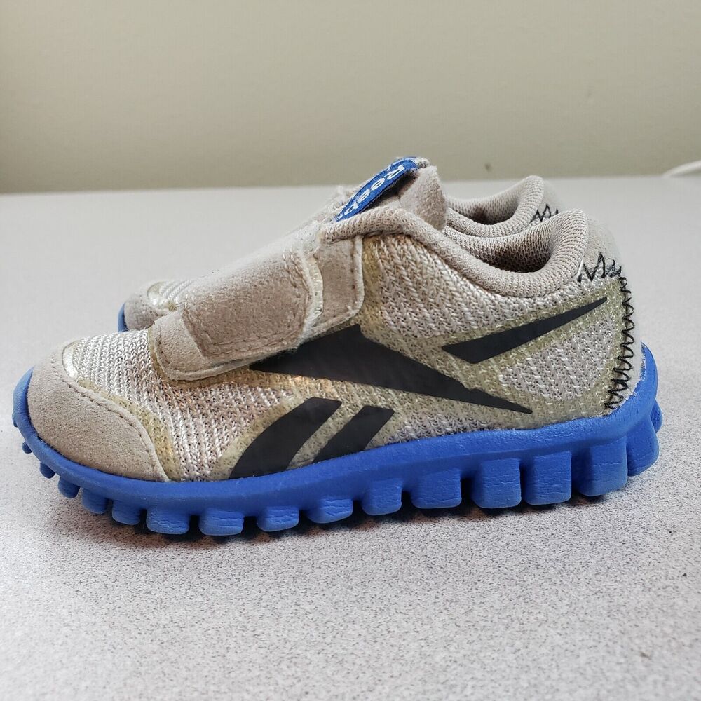 Reebok Kids 023501 Beige Blue Low Top Round Toe Comfort‎ Sneaker Shoes Size 4